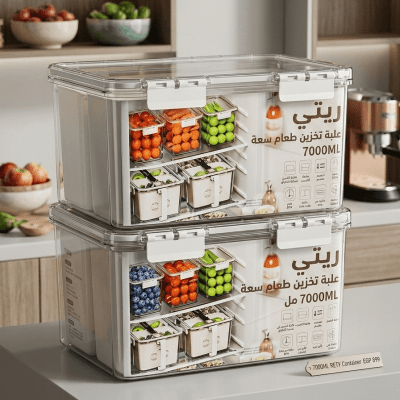 منظم ثلاجة ومطبخ متعدد الأقسام سعة 7000 مل.7000ml Multi-Compartment Kitchen & Fridge Organizer. 1set بالقطعه الواحدة