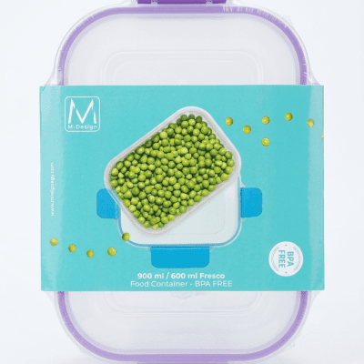 علبة حفظ طعام فريسكو بمشابك أرجوانية من "إم ديزاين" - سعة 600 مل / 900 مل: M-Design Fresco Food Container with Purple Clips - 600ml / 900ml.
