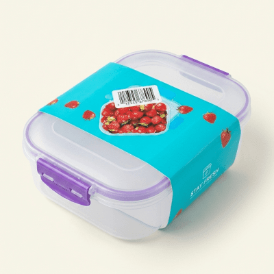 علبة حفظ طعام فريسكو بمشابك أرجوانية (إصدار الفراولة) من "إم ديزاين".M-Design Fresco Food Container with Purple Clips (Strawberry Edition).