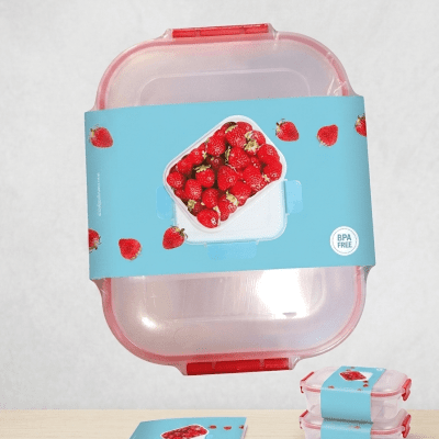 علبة حفظ طعام فريسكو بمشابك حمراء (إصدار الفراولة) من "إم ديزاين".M-Design Fresco Food Container with Red Clips (Strawberry Edition).