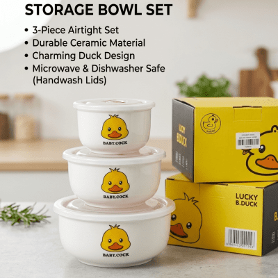 "Add a joyful touch to your kitchen!  Keep your food fresh and organized with our Cute Duck Bowl Set."