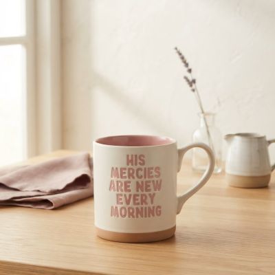 كوب سيراميك كريمي محفور بعبارة "&  Vintage Ceramic "His Mercies Are New Every Morning" Engraved Mug.