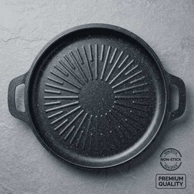 صينية شواء جرانيت دائرية بمقبضين مدمجينRound Granite Grill Pan with Dual Handles