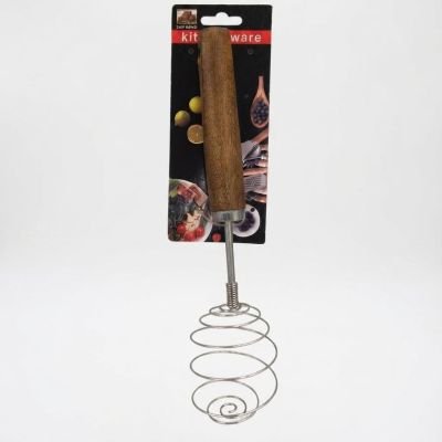 مضرب بيض سوستة (مضرب حلزوني) بمقبض خشبي.  & : Spring Whisk (Spiral Whisk) with Wooden Handle.