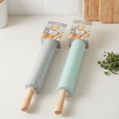 نشابة عجين (نشابة فرد) سيليكون بمقابض خشبية - مقاس 25 سم. بالقطعه   &  Silicone Rolling Pin with Wooden Handles - Size 25 cm.