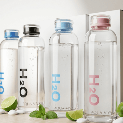 "Stay hydrated, stay stylish! 💦 Carry your refreshment anywhere with the minimalist H2O Glass Bottles."