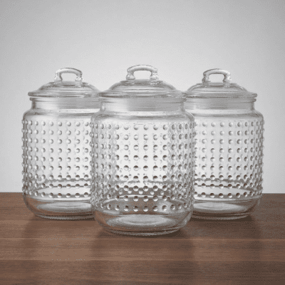 برطمان تخزين زجاجي مزخرف (بالقطعة) Decorative Glass Storage Jar (Per Piece)