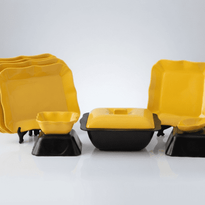 طقم عشاء سيراميك عصري (38 قطعة) باللونين الأصفر والأسود  Modern Ceramic Dinnerware Set (38 Pieces) in Yellow & Black