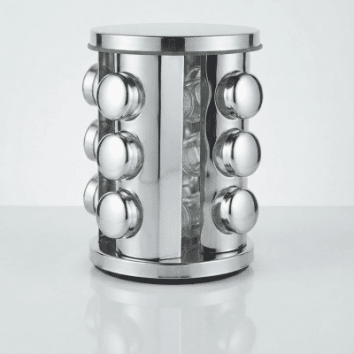طقم علب توابل دوار (12 قطعة) مع ستاند معدني Revolving Spice Rack Set (12 Pieces) with Metal Stand