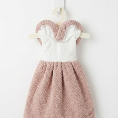 فوطة يد معلقة للمطبخ والحمام بتصميم فستان بأذني أرنب - لون كشمير وأبيض.  &  Bunny Ears Dress-Shaped Hanging Hand Towel - Cashmere Pink & White.