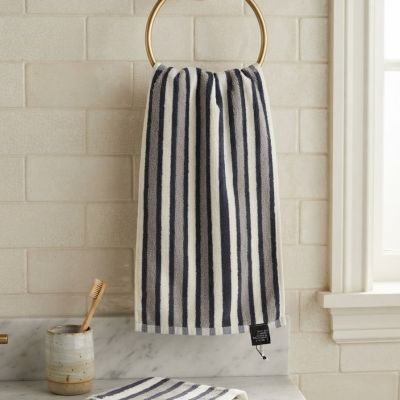 فوطة يد قطنية مخططة للحمام والمطبخ.  &  Striped Cotton Hand Towel for Bathroom & Kitchen.
