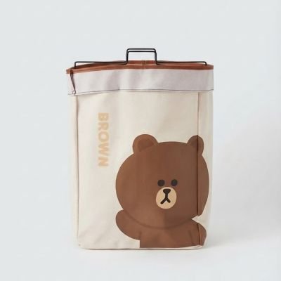سلة / حقيبة غسيل وتنظيم قماشية بتصميم الدب "براون" مع إطار معدني.  &  "Brown" Bear Fabric Laundry & Storage Basket Bag with Metal Frame.