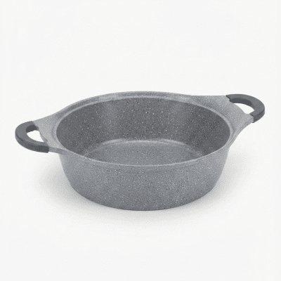 قدر طهي دائري بحافة واسعة ومقابض جانبية - جرانيت رمادي - مقاس 26 سم Round Casserole Pot with Wide Rim and Side Handles - Grey Granite - 26 cm