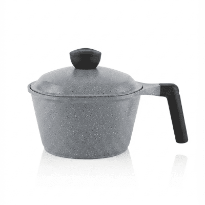 قدر طهي (كاسرول) بغطاء ومقبض يدوي - جرانيت رمادي - مقاس 18 سم Casserole Pot with Lid and Handle - Grey Granite - 18 cm Size
