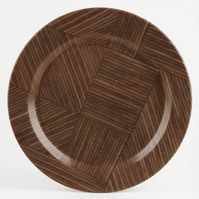 صينية تقديم دائرية بتصميم خشبي هندسي عصري Round Serving Tray with Modern Geometric Wood Design