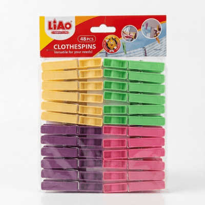 طقم مشابك غسيل بلاستيك ملونة لياو - 48 قطعةLiAO Colorful Plastic Clothespins Set - 48 Pcs