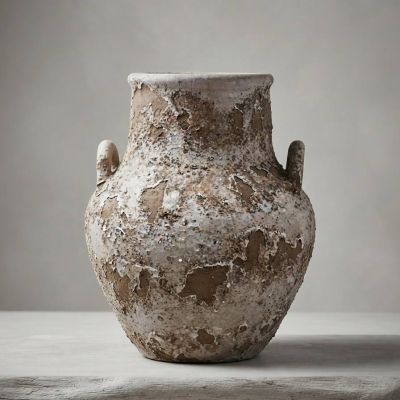 مزهرية سيراميك عتيقة الطراز بمقبضين / فازة بوهو ريفية.&: Vintage Rustic Ceramic Vase with Handles.