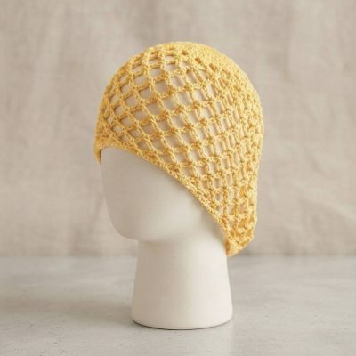 باندانا رأس كروشيه بوهيمية للشاطئ بتصميم شبكي (لون أصفر).&: Yellow Boho Crochet Hair Bandana Net.