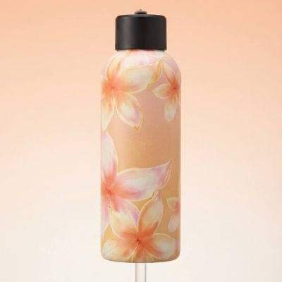 زجاجة مياه حرارية معزولة من الفولاذ المقاوم للصدأ بنقوش زهور استوائية ناعمة.&: Insulated Stainless Steel Water Bottle with Plumeria Floral Pattern.