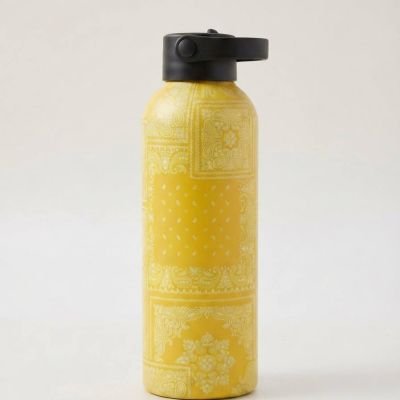 زجاجة مياه حرارية معزولة من الفولاذ المقاوم للصدأ بنقوش باندانا بيزلي.&: Insulated Stainless Steel Water Bottle with Paisley Bandana Pattern.