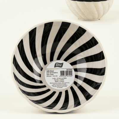 بولة بلاستيك "سفير" مخططة أبيض وأسود من تيتيز.Titiz Safir Black & White Striped Plastic Bowl.
