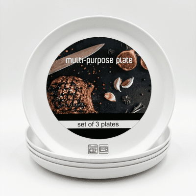 طبق تقديم بلاستيك دائري متعدد الاستخدامات بلون أبيض White Circular Multi-Purpose Plastic Serving Plate.
