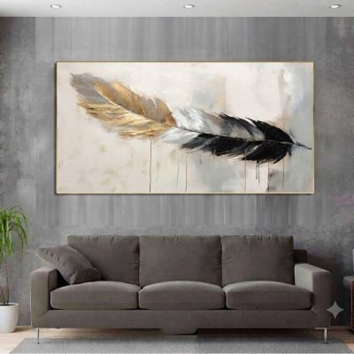 لوحة جدارية (برواز) بتصميم ريشة فنية متاح مقاس ( 80* 150) &( 80* 150)  Artistic Feather Design Wall Art (Frame)