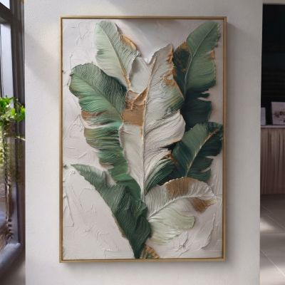 : لوحة جدارية (برواز) بتصميم أوراق نباتية بارزة   متاح مقاس ( 50*70 / 50*90 / 80*60 / 70*100 )& ( 50*70 / 50*90 / 80*60 / 70*100 ) Textured Botanical Leaves Wall Art (Frame)