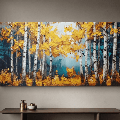 لوحه جداريه خريفٌ يتألق بالذهب متاح مقاس ( 50*70 / 50*90 / 80*60 / 70*100 ) .  Autumn glittering with gold.