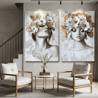 لوحه بها أناقة الزهور الذهبية. متاح مقاس ( 60*120 / 80*120 )   Floral gold elegance.