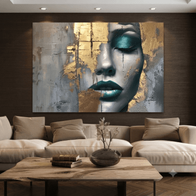 لوحه جداريه بها فخامة الذهب والفيروز. متاح مقاس ( 80* 150)   Luxury of gold and turquoise.