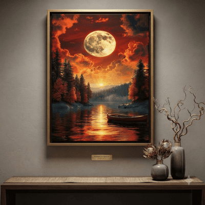 لوحه جداريه بها سكون الليل وجمال القمرمتاح مقاس ( 80* 150)  .   Night's serenity and the moon's beauty.