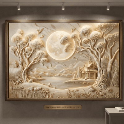 لوحه جداريه بها سحر القمر الخشبي متاح مقاس ( 60*120 / 80*120 ) .  Wooden Moon Magic.