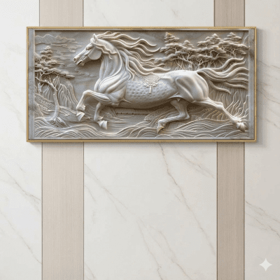 لوحة الحصان الجاري ثلاثية الأبعاد الكلاسيكية - مقاسات 60&times;120 / 80&times;120 سمEnglish: 3D Galloping Horse Embossed Relief Art - Sizes 60x120 / 80x120 cm📝 