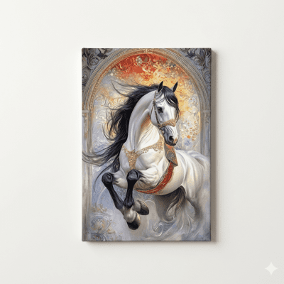 لوحة الحصان الأبيض الأسطوري الكلاسيكية - مقاس 80&times;150 سمEnglish: Mythical White Stallion Classical Wall Art - Size 80x150 cm📝 