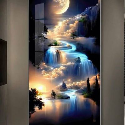 لوحة مشهد القمر والشلالات (60&times;120 / 80&times;120) ​Moonlight Waterfall Canvas (60&times;120 / 80&times;120)