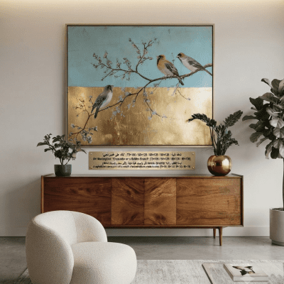 تحفة فنية (العصافير والفرع الذهبي) (80&times;150) ​Golden Branch Birds Masterpiece (80&times;150)