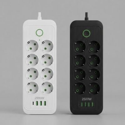 مشترك كهربائي ذكي بقوة 2500 واط مزود بمقابس متعددة ومنافذ USB &  Type-C.&  2500W Smart Power Strip with Multiple Sockets,&  USB, and Type-C Ports.