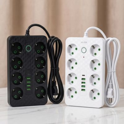 مشترك كهربائي ذكي متعدد المقابس بنمط كاروهات مزود بمنافذ USB و Type-C (موديل NO-2528).  & : Smart Multi-Socket Checkerboard Power Strip with USB & Type-C Ports (Model NO-2528).