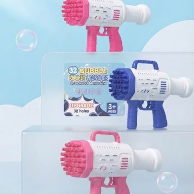 بالعربية: مسدس فقاعات الصابون بازوكا قاذف الصواريخ (32 فتحة).  & : 32-Hole Bubble Rocket Launcher Bazooka Machine.