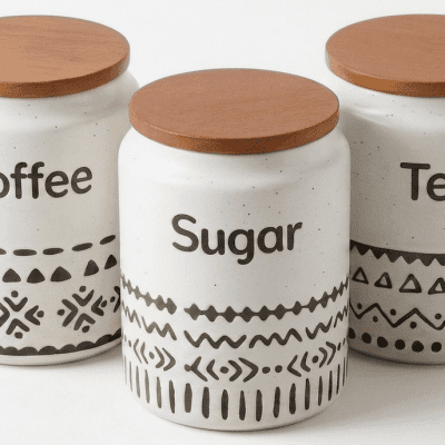 طقم علب كوفي كورنر بورسلين مودرن (3 قطع)3-Piece Modern Porcelain Coffee Corner Canister Set