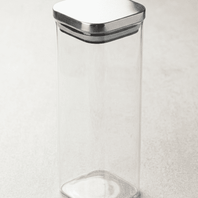 برطمان تخزين زجاجي طويل بغطاء ستانلس ستيل ومقاوم للتسريبTall Glass Storage Canister with Stainless Steel Airtight Lid