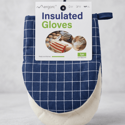 قفاز فرن حراري مبطن لون كحلي كاروهاتNavy Blue Checkered Insulated Oven Mitt