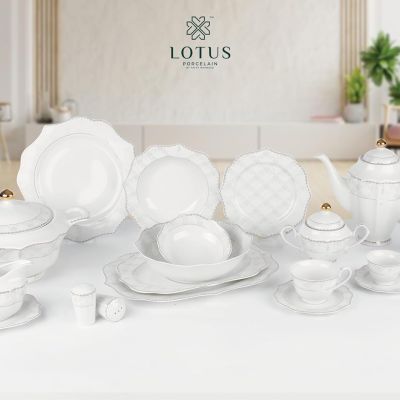 طقم عشاء بورسلين 62 قطعة، أبيض