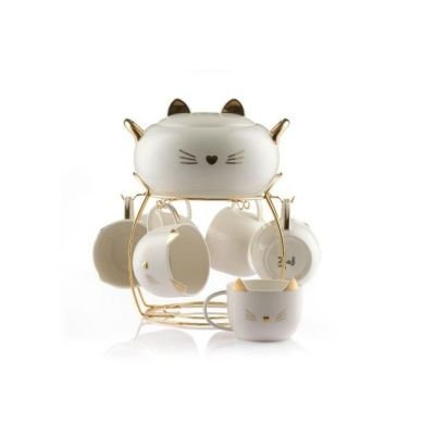 طقم شوربه بورسلين كيتي عدد 7 قطع + استاند مودهب خامة عالي الجودة