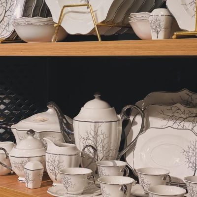 طقم سفرة بورسلين 62 ق رايز بلاتين 8012 من لوتس دريم