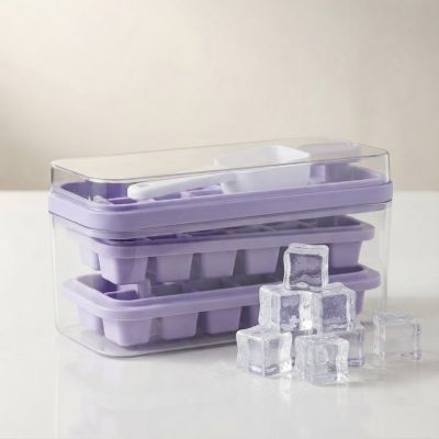 طقم قوالب صانع مكعبات الثلج متعدد الطبقات مع صندوق حفظ وجاروف  & : Multi-Layer Ice Cube Tray Set with Storage Bin and Scoop