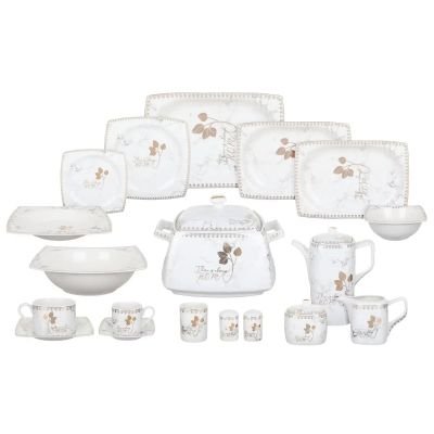 طقم عشاء بورسلين تشيب لوتس دريم، 62 قطعة - ابيض ذهبي