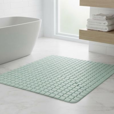 مشاية / دواسة حمام مرنة ضد الانزلاق بتصميم مربعات بلون أخضر باستيل (نعناعي)  & : Pastel Green Square-Patterned Anti-Slip Bath Mat / Shower Mat