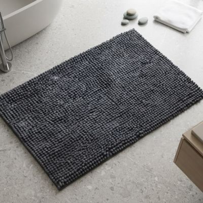 مشاية / سجادة حمام شانيل ماصة للماء بلون رمادي داكن  & : Dark Gray Chenille Bath Mat / Bathroom Rug